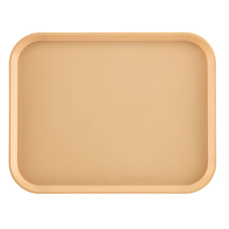 A plain, rectangular tan Camwear Tray with rounded corners and slightly raised edges. The smooth, unadorned surface is made of durable polycarbonate, NSF certified, and photographed from above against a white background.