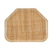 A rectangular Camtray with angled top corners, made from a woven, light tan material resembling bamboo or rattan. The high-impact fiberglass tray features a subtle natural grid pattern and gently raised edges, set against a plain white background.