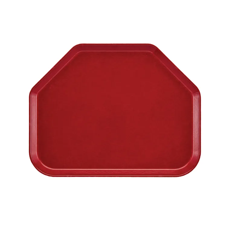 A red Camtray with a wide rectangular shape and angled top corners. The edges are slightly raised, the surface is smooth and unadorned, and it is dishwasher safe. The tray is set against a plain white background.