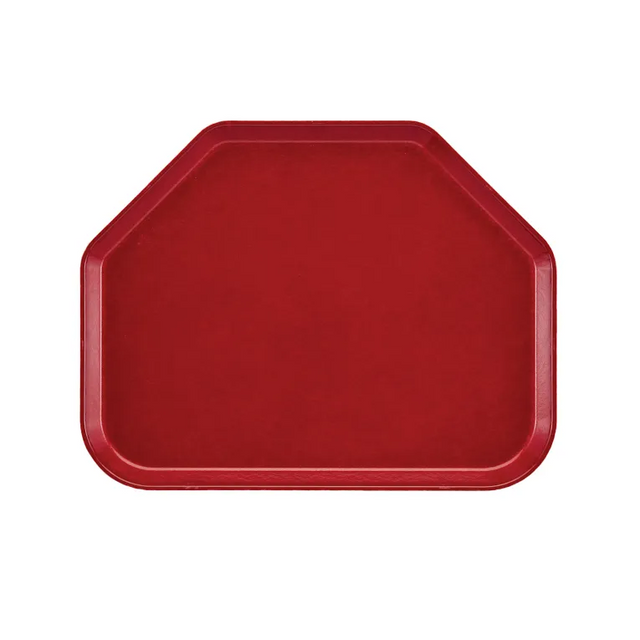 A red Camtray with a wide rectangular shape and angled top corners. The edges are slightly raised, the surface is smooth and unadorned, and it is dishwasher safe. The tray is set against a plain white background.