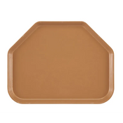 A brown Camtray with a unique house-like silhouette features raised edges and a smooth, flat surface. Made from high-impact fiberglass, this tray is durable and dishwasher safe. The background is plain white.