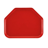 A red Camtray made of high-impact fiberglass, featuring three straight sides and two angled corners at the top for a partial octagon shape. Its smooth, glossy surface and slightly raised rim stand out against the white background. Dishwasher safe.