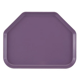 A purple Camtray serving tray with rounded corners and two angled sides on the top left and right creates an irregular octagonal shape. Made from high-impact fiberglass, it's durable, smooth, dishwasher safe, and has slightly raised edges to prevent spills.