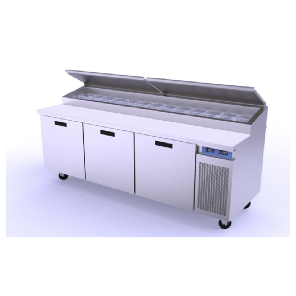 Randell 8395N-290-PCB Refrigerated Raised Rail Prep Table Three-section 95" W