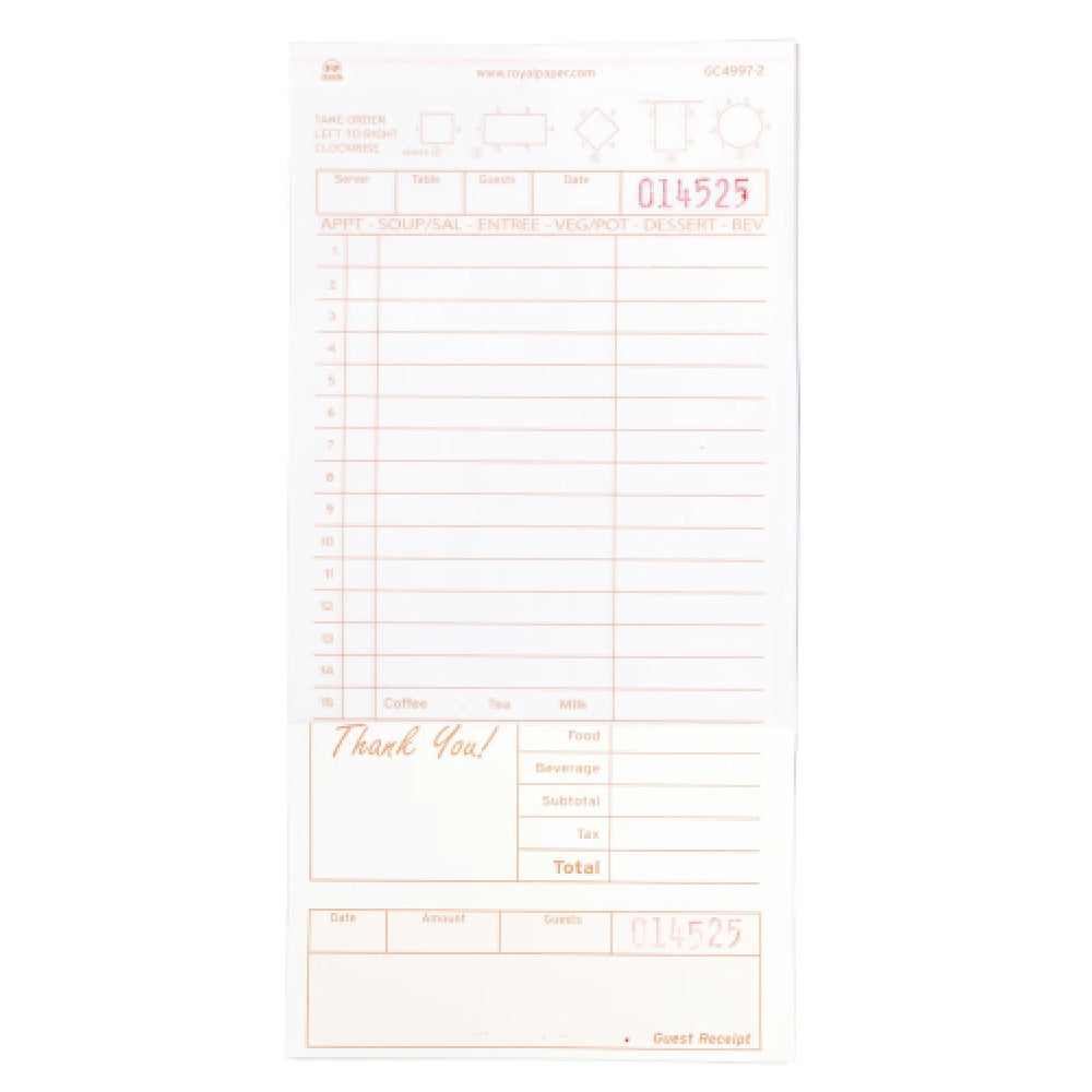 AllPoints 14258 Carbonless Guest Check 2 Part Loose