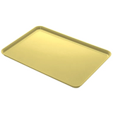 A rectangular, pale yellow Camlite Tray with raised edges and rounded corners is shown on a plain white background. The NSF certified tray’s surface is smooth and glossy, and it is empty. The tray is viewed at an angle from above.