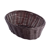 A dark brown, hand-woven polypropylene basket with an open top and interwoven pattern is shown on a white background. The oval-shaped basket is empty and features a sturdy, thick rim—ideal for holding bread, fruits, or small household items.