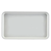 A rectangular, shallow, white Camtray with rounded corners and raised edges, made of high-impact fiberglass and dishwasher safe, is placed on a plain light gray background. The tray is empty and viewed from above.