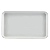 A rectangular, shallow, white Camtray with slightly rounded corners and smooth edges, viewed from above on a plain light gray background. This NSF rectangular tray has a simple, minimalistic design and appears empty.