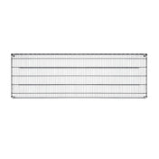 A rectangular 42 inch chrome plated wire shelf with a grid pattern, viewed from above. The shelf has four corner attachments and evenly spaced wires, creating a sturdy, open structure in a metallic silver finish.
