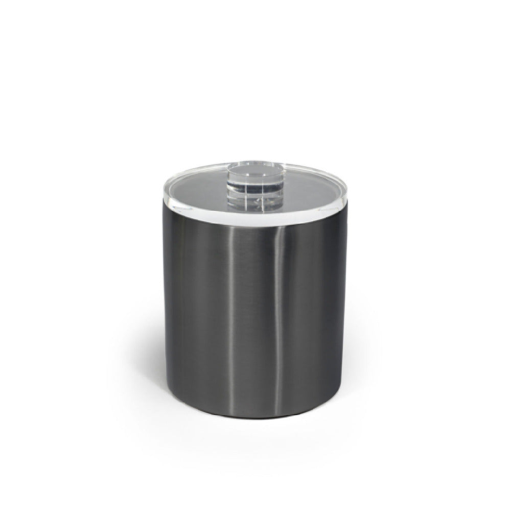 FOH RIB073BKS21 2qt Round Stainless Ice Bucket Matte Black With Acrylic Lid