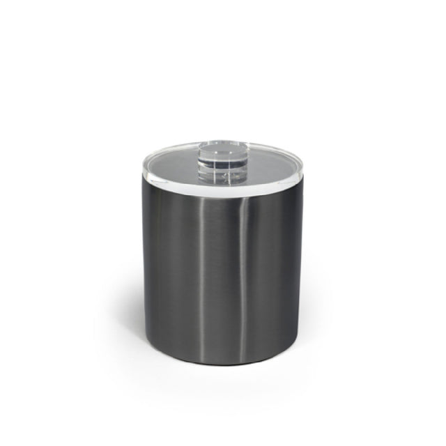 FOH RIB073BKS21 2qt Round Stainless Ice Bucket Matte Black With Acrylic Lid