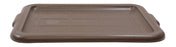 A brown rectangular Tote Box Cover with raised edges and slightly rounded corners, shown from a close, low angle. The lid features a subtle grid pattern, two wide handles on the short sides, and is dishwasher safe. The background is white.