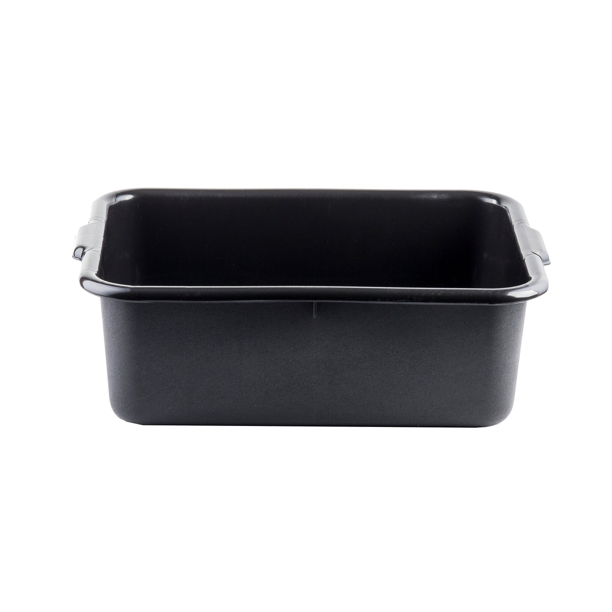A rectangular black baking pan with rounded corners and small handles on each short side, shown against a white background. The pan has a smooth, nonstick surface, straight sides, and is dishwasher safe for easy cleanup.