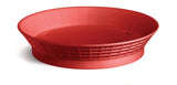 A red, round TableCraft basket made of durable polypropylene, featuring a wide, slightly outward-flaring rim and a grid pattern on the sides. This classic diner platter sits empty on a white background.