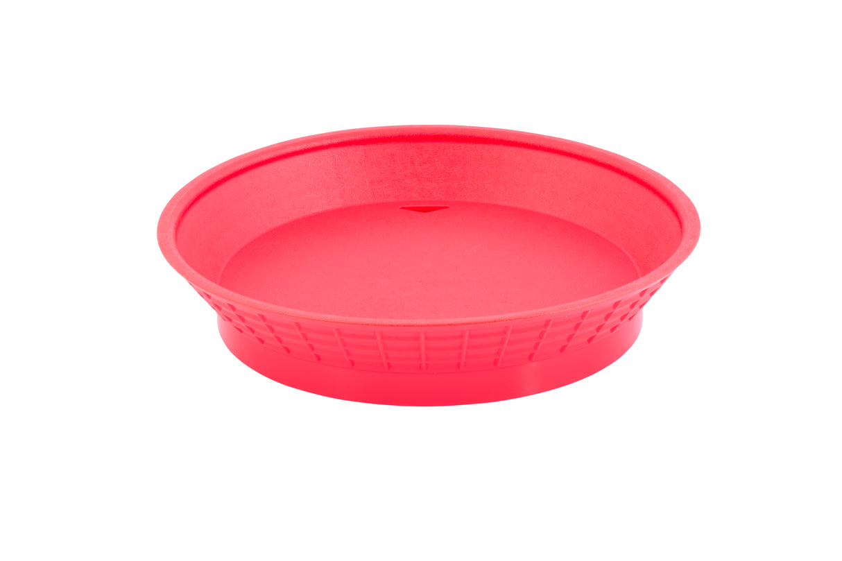 A round, bright red bowl with a textured pattern on the outside. Made from polypropylene, the bowl has smooth sides, a flat base, and is empty, shown on a white background. The material appears durable and easy to clean.