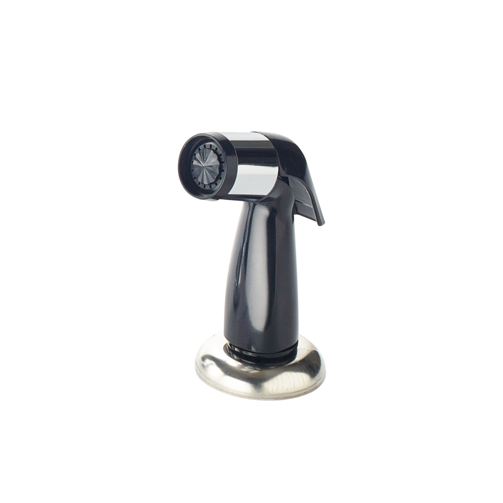 A black and silver culinary torch stands upright on a round metal base, isolated against a white background. Its curved handle and sturdy design echo the durability of Diamond Series Faucets, perfect for caramelizing sugar or searing food.