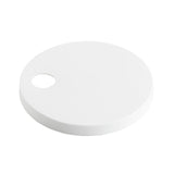 A plain, round, flat white plastic disc with a small circular hole near the edge, shown on a white background. The solid, smooth disc features a snap cap design and is dishwasher safe for easy cleaning.