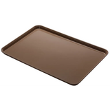 A rectangular, brown Camlite Tray with raised edges on all sides is shown on a white background. The tray is empty, angled slightly, and appears to have a non-stick coating and dishwasher safe tray features.