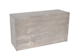 A plain, rectangular Aspen Riser crafted from gray-washed pine wood with visible grain on the front and top surfaces. Photographed against a white background, this Cal-Mil box features no handles, decorations, or visible openings.