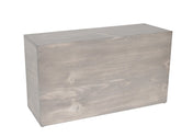 A plain, rectangular Aspen Riser crafted from gray-washed pine wood with visible grain on the front and top surfaces. Photographed against a white background, this Cal-Mil box features no handles, decorations, or visible openings.