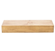 A rectangular, light brown Madera Display Tray with smooth surfaces and visible wood grain, including a prominent knot in the center. This rustic pine tray is photographed against a plain white background.