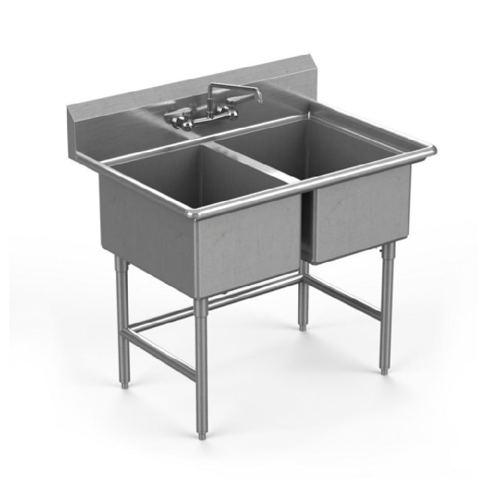 Winholt WS2T1620-14DP-14GA Sink Two Compartment 20" Front-to-back X 16" Wide X 14" Deep With Backsplash