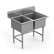 Winholt WS2T1824-14DP-14GA Sink Two Compartment 24" Front-to-back X 18" Wide X 14" Deep With Backsplash