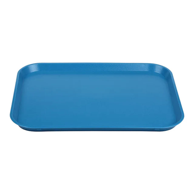 A blue rectangular polycarbonate tray with slightly raised edges and rounded corners. The NSF-certified tray is empty and photographed against a white background, highlighting its flat surface and smooth finish.