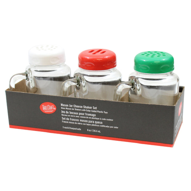 Tablecraft C280A-3 Cash & Carry Mason Jar Shaker Set 8 Oz. Glass