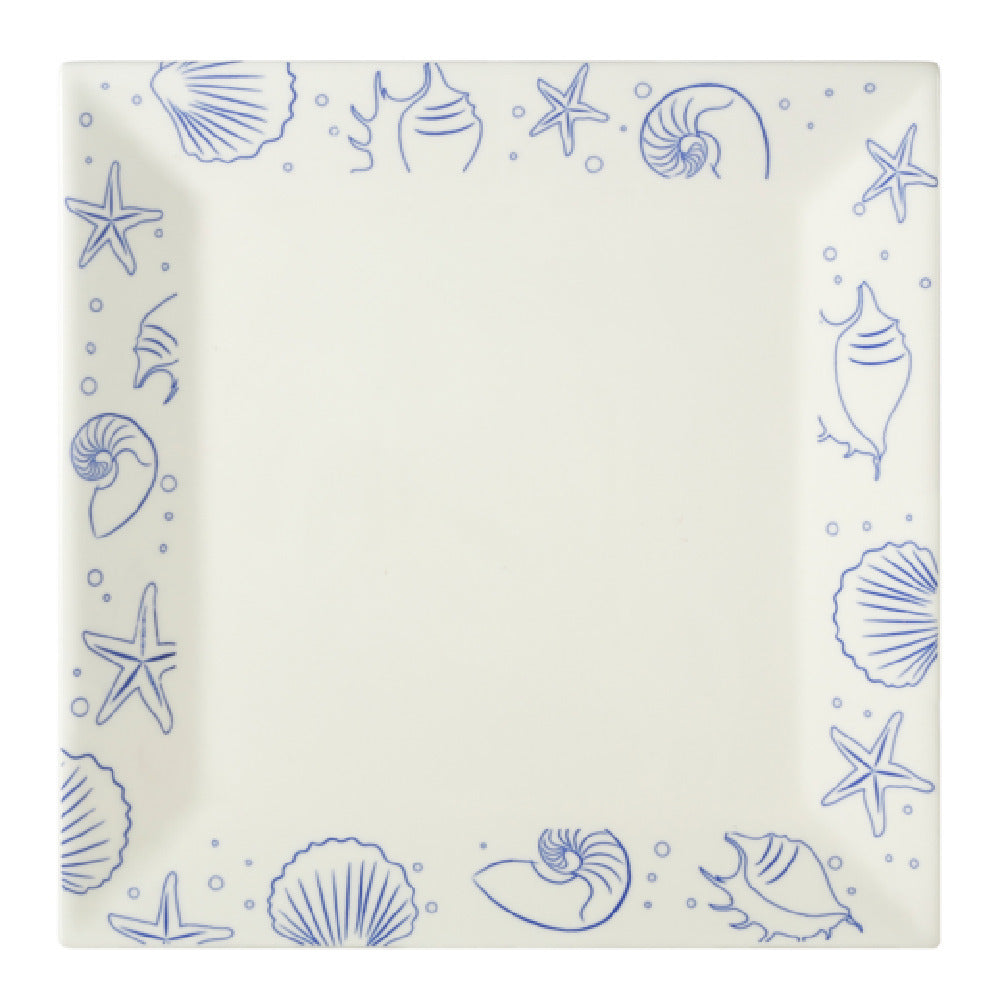 CAC China ATC-SQ21-AW Atlantic Seashell Plate 12"L X 12"W X 1"H Square