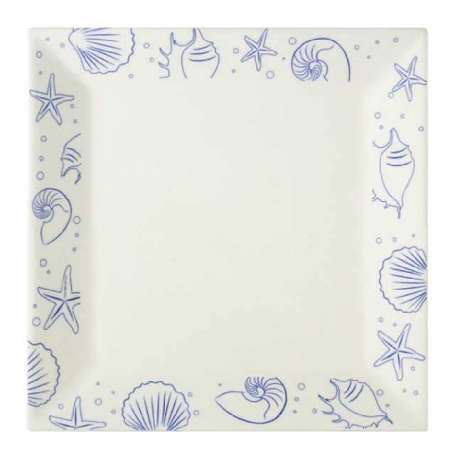 CAC China ATC-SQ21-AW Atlantic Seashell Plate 12"L X 12"W X 1"H Square
