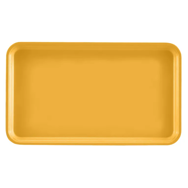 A rectangular yellow Camtray with rounded corners and slightly raised edges is shown on a white background. The high-impact fiberglass tray features a smooth, glossy surface, minimalist design, and is dishwasher safe.
