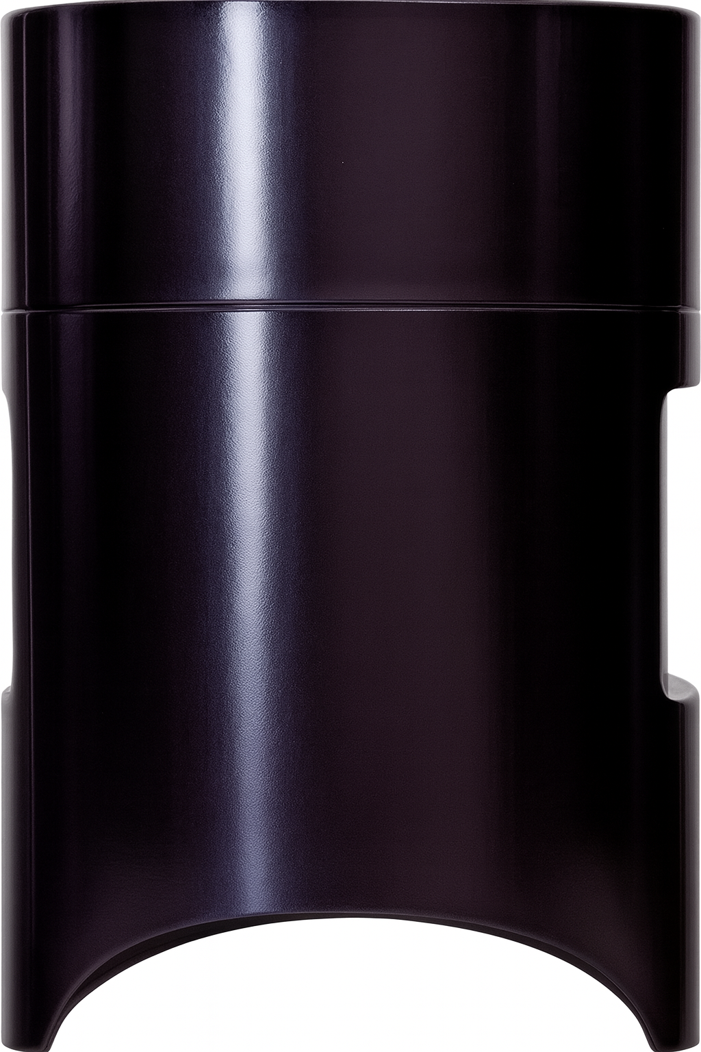 A glossy, cylindrical black container with a slightly curved profile and double locking sleeve (MWSLS01) by Atosa USA, featuring a narrow horizontal seam near the top and two small side openings at the base, shown against a white background.
