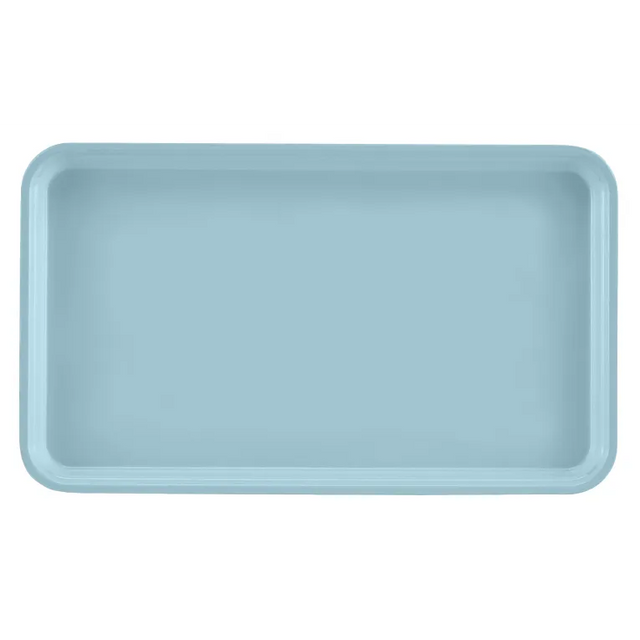 A rectangular, light blue Camtray made from high-impact fiberglass with slightly raised edges and rounded corners, shown from a top-down perspective on a plain white background. The smooth surface is unadorned and dishwasher safe.