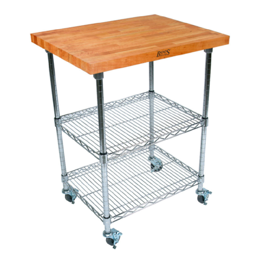 John Boos MET-CWC-1-X Metropolitan Wire Cart 27"W X 21"D X 36"H Overall Size 1-1/2" Thick Full Length Rail Top