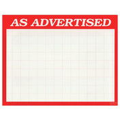 Hubert 75057 - Sign Card, "As Advertised" Imprinted, 7" X 5-1/2"
