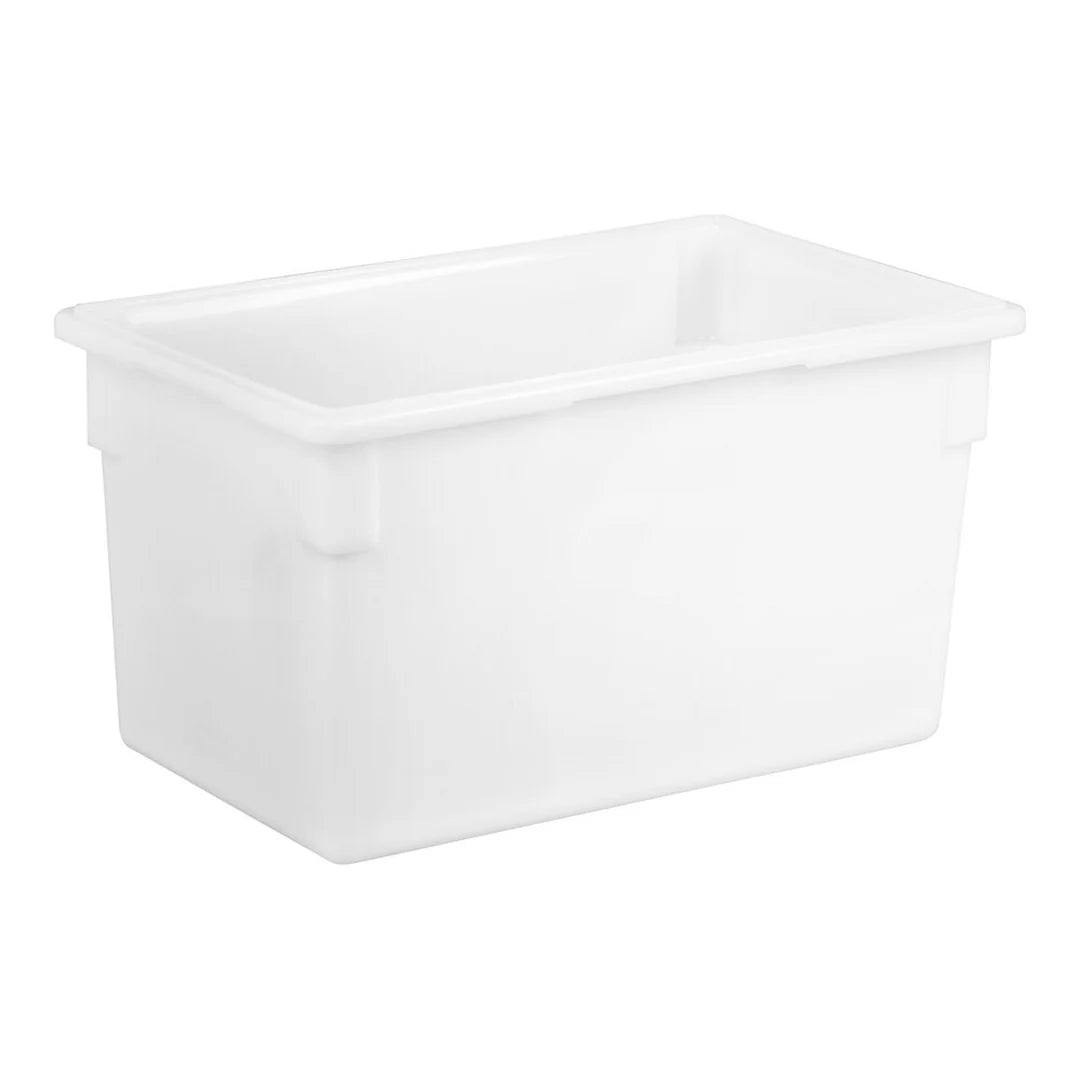 A plain, white, rectangular Cambro food storage container with slightly rounded corners and a wide rim around the top edge, shown against a white background. This 22 gallon bin is empty and has smooth sides with no visible handles or markings.