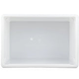 A white, empty Cambro food storage container is shown from above on a white background. The 22 gallon bin has smooth edges, slightly rounded corners, a rectangular shape, and a glossy surface with no visible markings or handles.
