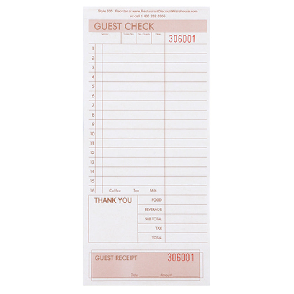 KNG 3173LSE Kng Loose Guest Check 4 Part 4 1/4 In X 9 In