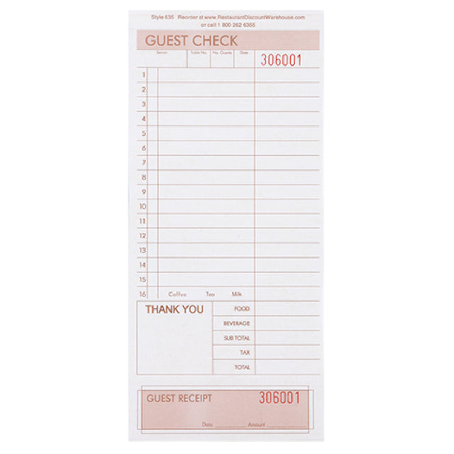 KNG 3173LSE Kng Loose Guest Check 4 Part 4 1/4 In X 9 In