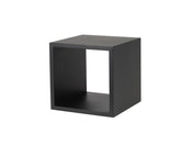 A black Midnight Bamboo Library Cube Riser by Cal-Mil, measuring 12x12x12, is shown against a plain white background. The open-sided, hollow cube showcases a simple, minimalist geometric design with no front or back panels.