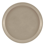 A plain, round fiberglass Serving Camtray in light brown or beige with a slightly raised edge, viewed from above on a white background. The tray has a smooth surface, no visible patterns or decorations, and is dishwasher safe.