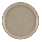 A plain, round fiberglass Serving Camtray in light brown or beige with a slightly raised edge, viewed from above on a white background. The tray has a smooth surface, no visible patterns or decorations, and is dishwasher safe.
