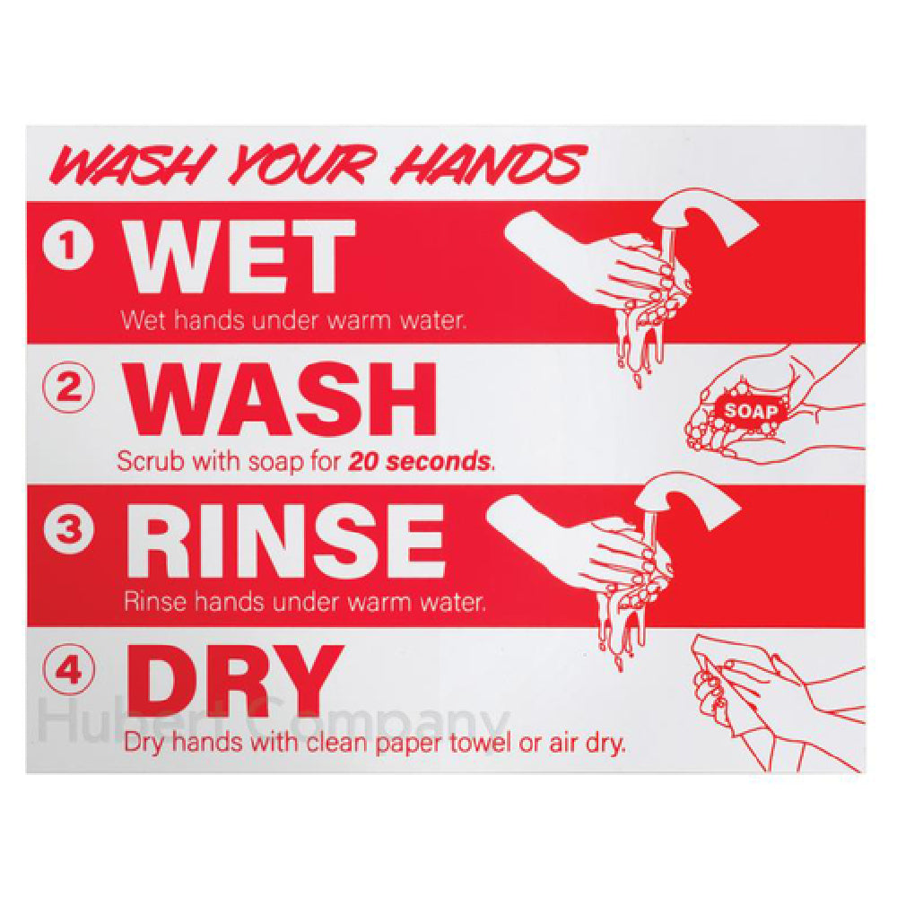 Hubert 67384 - Handwashing Decal, "wash Your Hands" With Step By Step, 11"L X 8-1/2"W