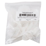 A clear plastic bag containing multiple translucent silicone valves for Invertatop squeeze bottles. The bag has a white label with a barcode and text. The dishwasher safe contents and label are clearly visible.