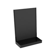 A black metal Kent Unlimited store display gondola, measuring 48x18x72, with a flat base shelf and vertical perforated pegboard back for hanging or displaying retail products. The unit is shown empty against a white background.