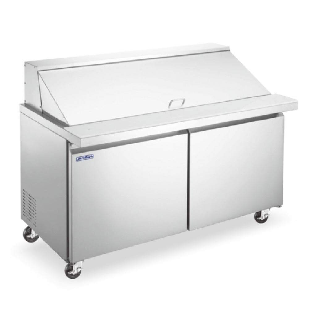 Omcan 59047 (PT-CN-1524E-HC) Aurora Refrigerated Prep Table Two-section Rear Mount Self-contained Refrigeration