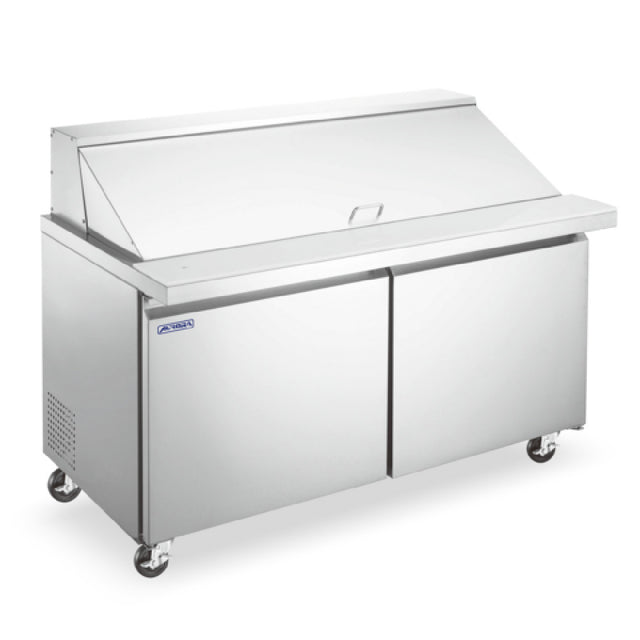 Omcan 59047 (PT-CN-1524E-HC) Aurora Refrigerated Prep Table Two-section Rear Mount Self-contained Refrigeration