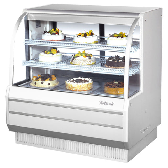 Turbo Air TCGB-48-W-N Refrigerated Bakery Display Case 48 1/2" W 15.6 Cu.ft. Self-contained Refrigeration With Self-cleaning Condenser Curved Front Tempered Glass